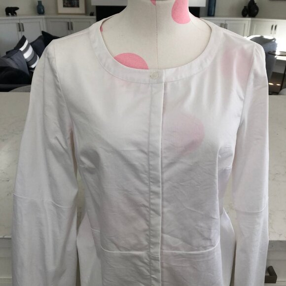 Halston Boho Scoop Neck Bell Sleeve Cotton & Nylon Button Up Shirt Wht Sz S NWOT - Picture 2 of 10